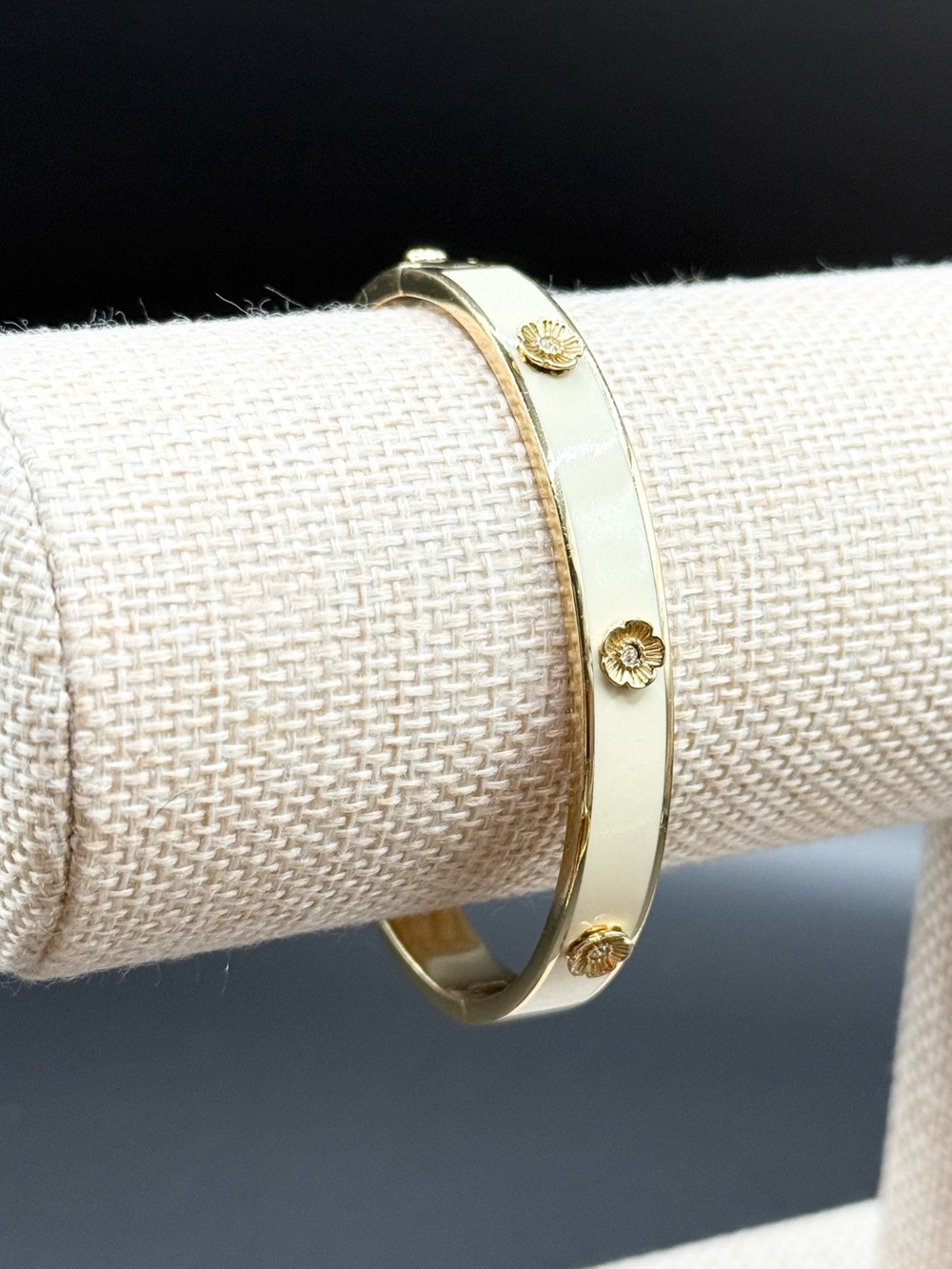 COACH Gold-Tone Ivory/Cream Enamel Bangle Bracelet